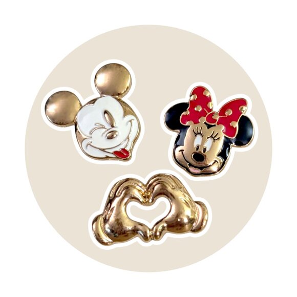 Mickey Mouse and Minnie Mouse Disney Pins: Gold Face and Heart Gloves - Picture 1 of 5